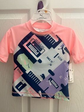 Puma Pink Multicolor Graphic Rash Guard Top